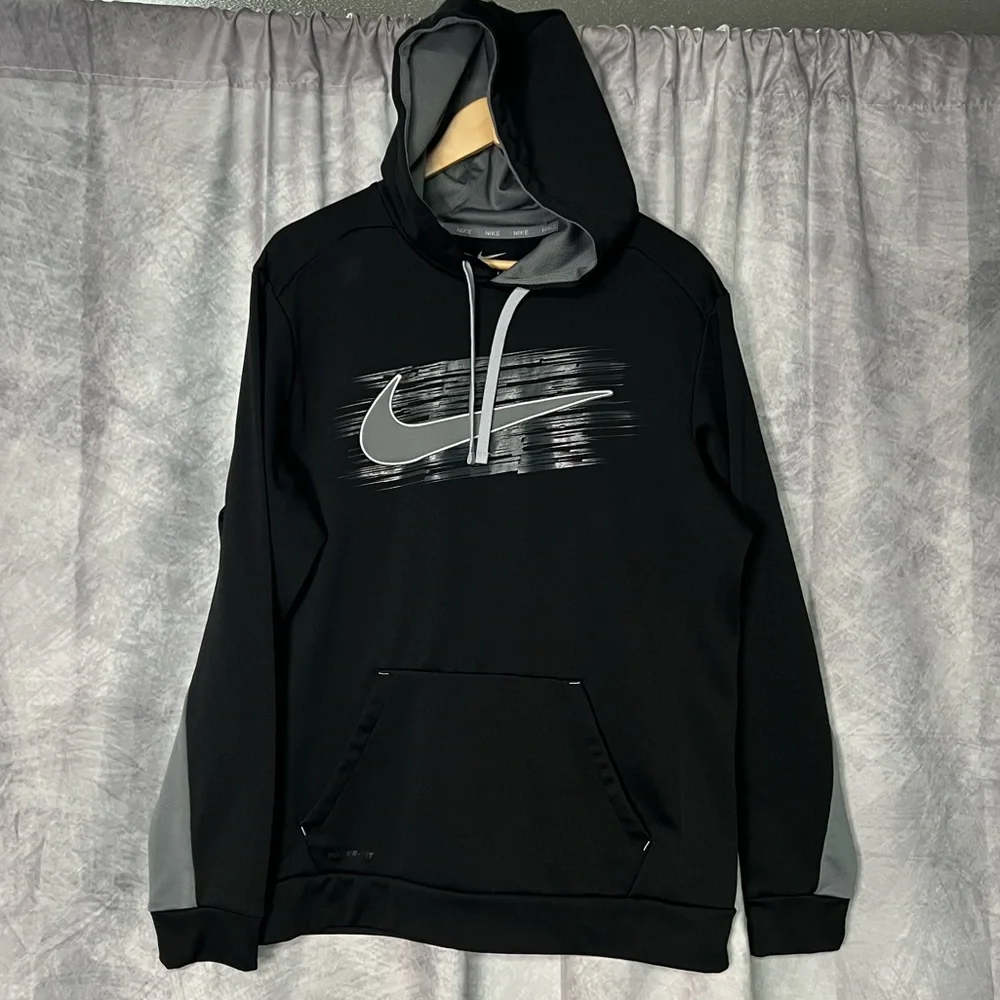 Nike Therma-Fit Black and Gray Logo Hoodie - Large